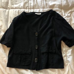 button front crop top with pockets